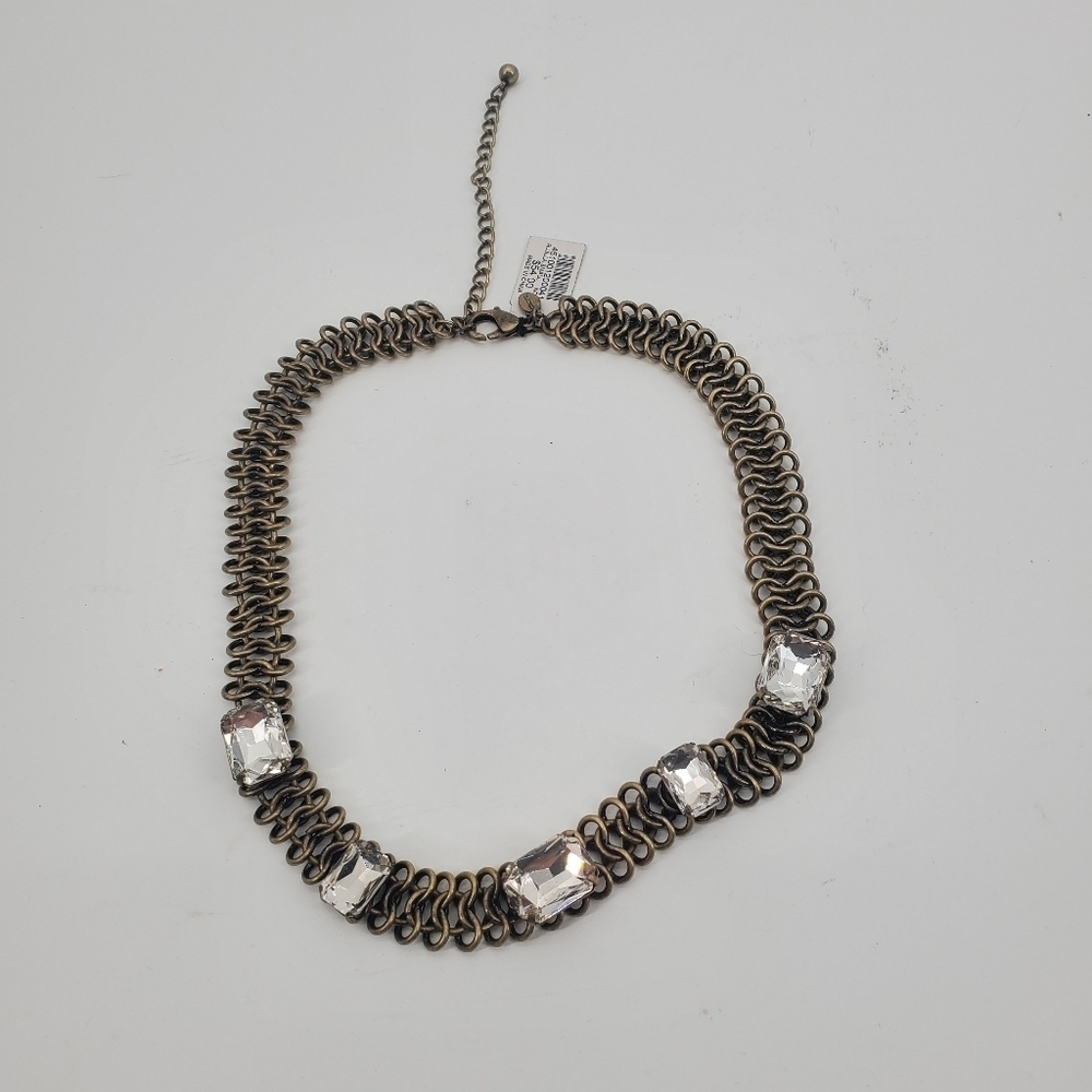 Chico's brass colored Rujula rhinestone statement necklace new